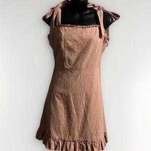 Nasty Gal Pink Ruffle Dress Size 4 Adjustable tie shoulder straps zip close